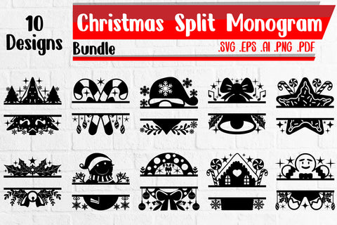 BUNDLE | Christmas Split Monogram Svg SVG zafrans studio 