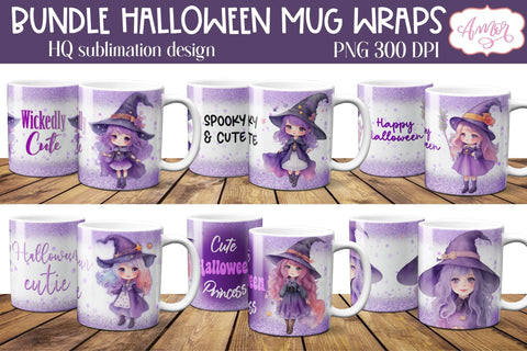BUNDLE Cute Halloween witch mug wraps PNG Sublimation Sublimation Amorclipart 