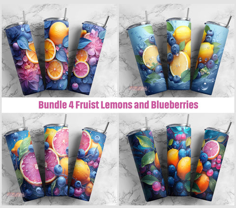 Bundle Fruist Lemons and Blueberries Tumbler PNG, 20oz Skinny Tumbler Sublimation Design Download Sublimation CaldwellArt 