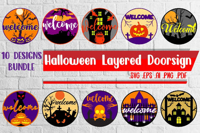 BUNDLE | Halloween Layered Door Sign Svg Eps Ai Png Pdf 3D Paper zafrans studio 