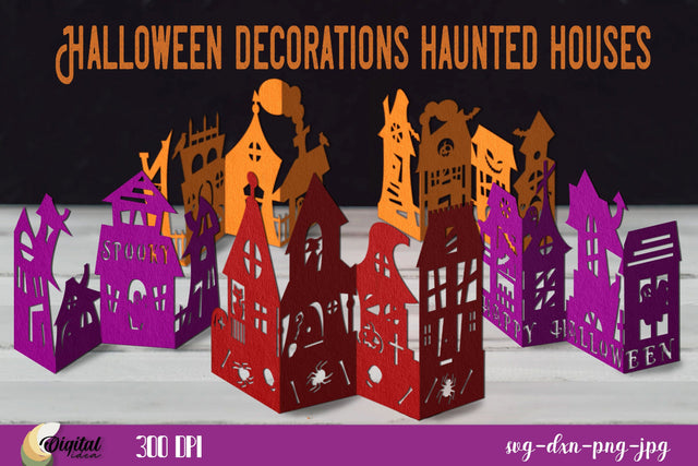 Bundle Haunted Houses Paper Cut. Halloween Decor SVG. 3D Paper Evgenyia Guschina 