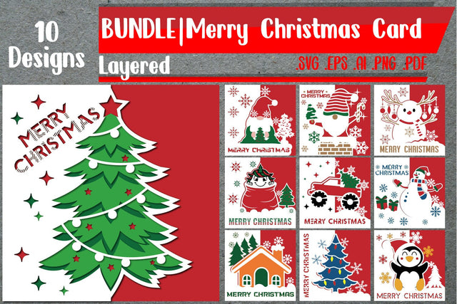BUNDLE | Merry Christmas Card Layered - 10 Designs SVG zafrans studio 