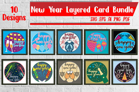 BUNDLE | New Year Layered Papercut svg eps png ai pdf 3D Paper zafrans studio 