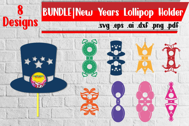 Bundle | New Years Lollipop Holder - svg eps ai png pdf 3D Paper zafrans studio 