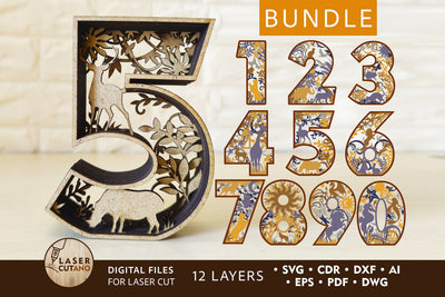 Bundle NUMBERS Multilayer Laser Cut Files, Mandala, Sign SVG SVG LaserCutano 