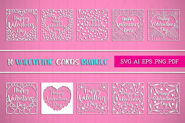 Bundle of 10 Valentine Cards SVG SVG Slim Studio 