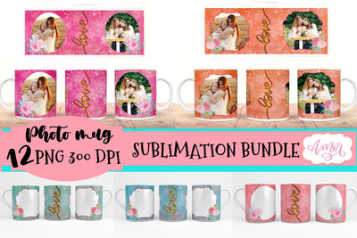 Bundle of 12 photo mug templates for sublimation Sublimation Amorclipart 