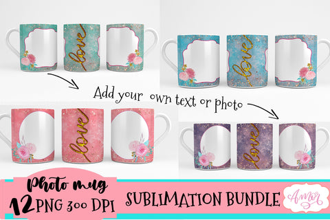 Bundle of 12 photo mug templates for sublimation Sublimation Amorclipart 