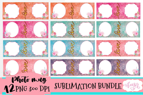Bundle of 12 photo mug templates for sublimation Sublimation Amorclipart 