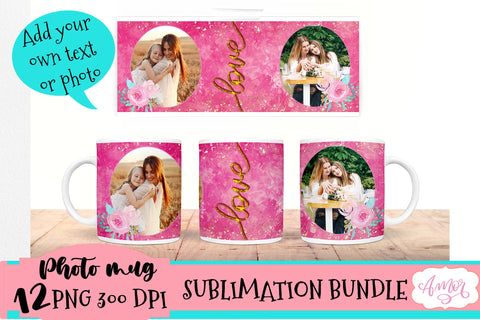 Bundle of 12 photo mug templates for sublimation Sublimation Amorclipart 