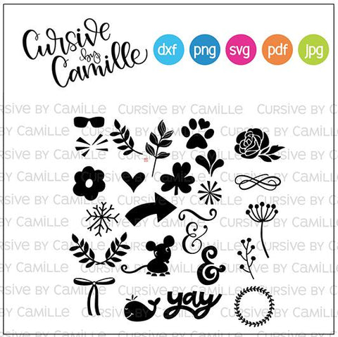 Bundle of 24 Design Elements and Embellishments! SVG Cursive by Camille 