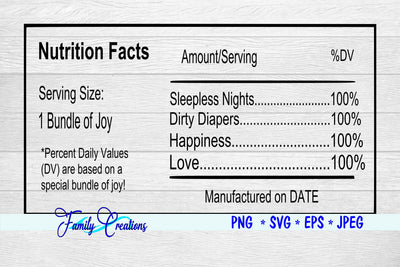 Bundle Of Joy Nutritional Label SVG Family Creations 