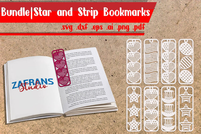 BUNDLE | Star and Strip Bookmarks Papercut SVG zafrans studio 