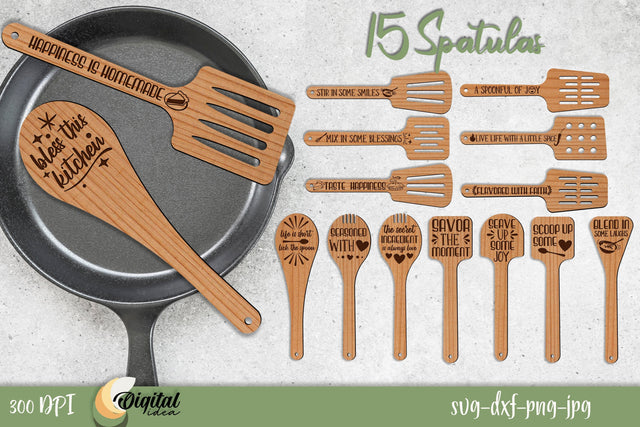 Bundle. SVG Kitchen Laser Cut Design. 3D Engraved Wooden Spatulas. SVG Evgenyia Guschina 
