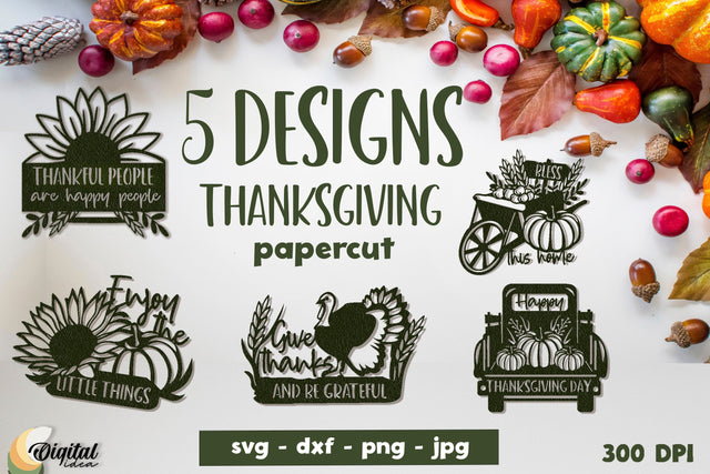 Bundle SVG Thanksgiving Papercut Decor. Thanksgiving Bundle SVG. 3D Paper Evgenyia Guschina 