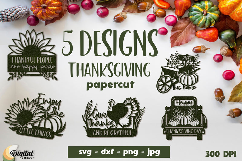Bundle SVG Thanksgiving Papercut Decor. Thanksgiving Bundle SVG. 3D Paper Evgenyia Guschina 
