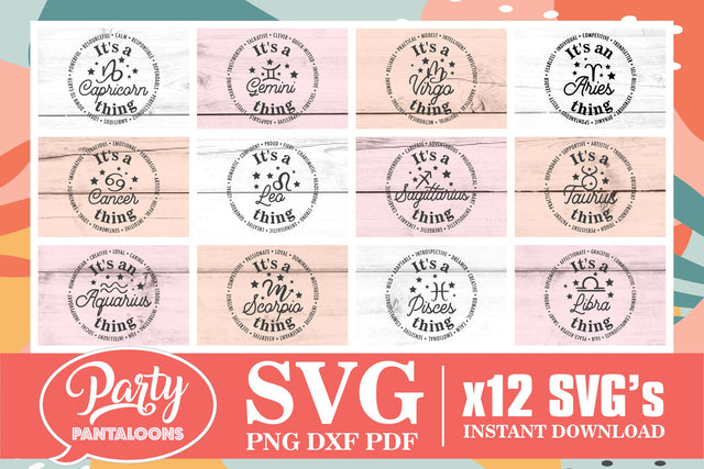 BUNDLE-ZODIAC | Zodiac Signs SVG bundle SVG Partypantaloons 