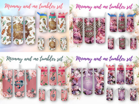 Bundle#3 Mommy and me tumbler set Sublimation design wrap SVG BambinaCreations 