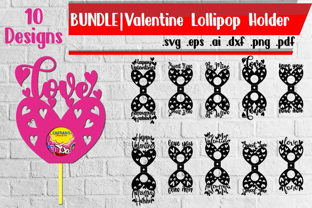 Bundle|Valentines Layered Lollipop Holders 2 - svg dxf eps ai png pdf 3D Paper zafrans studio 