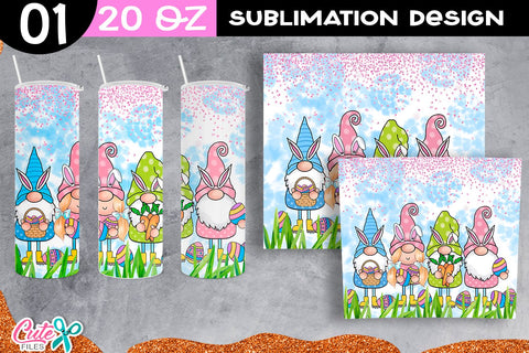 Bunnies Gnomes for Easter Tumbler PNG Sublimation Cute files 