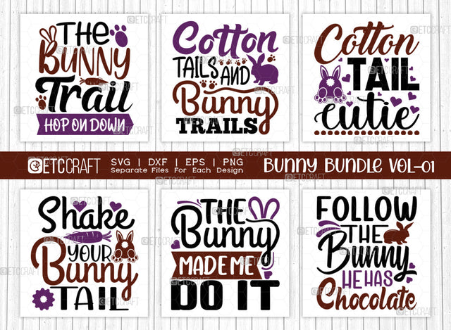 Bunny Bundle Vol-01 | Cotton Tails And Bunny Trails Svg | Cottontail Cutie Svg | The Bunny Trail Hop On Down Svg | The Bunny Made Me Do It Svg | Bunny Quote Design SVG ETC Craft 