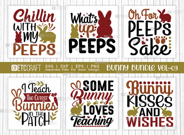 Bunny Bundle Vol-03 | What's Up Peeps Svg | Chillin With My Peeps Svg | Bunny Kisses And Wishes Svg | Oh For Peeps Sake Svg | Bunny Quote Design SVG ETC Craft 