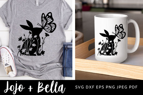 Bunny Butterfly Silhouette Svg, Easter Bunny SVG, Spring Bunny Svg, Bunny Svg, Happy Easter Svg, Svg files, Bunny Svg, Cute Easter Bunny Svg SVG Jojo&Bella 