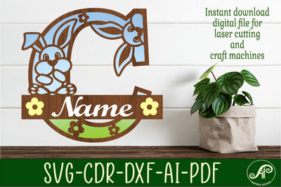 Bunny capital monogram letter C SVG SVG APInspireddesigns 