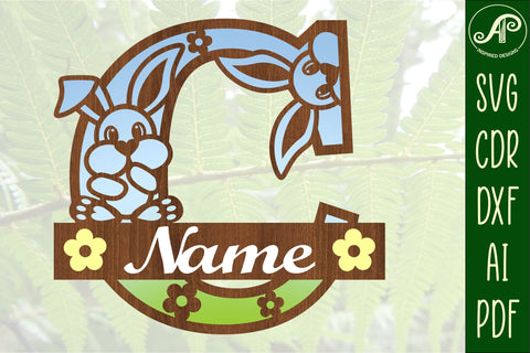 Bunny capital monogram letter C SVG SVG APInspireddesigns 