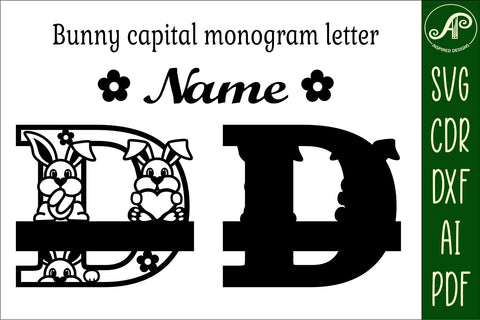 Bunny capital monogram letter D SVG SVG APInspireddesigns 