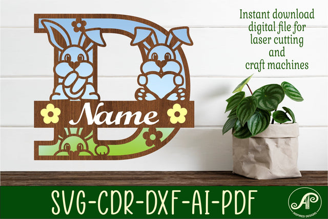 Bunny capital monogram letter D SVG SVG APInspireddesigns 