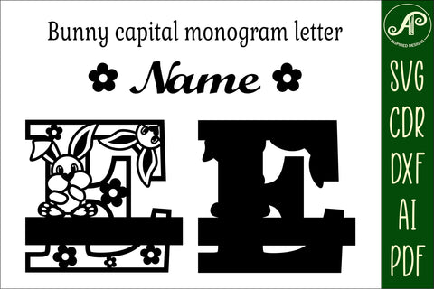 Bunny capital monogram letter E SVG SVG APInspireddesigns 