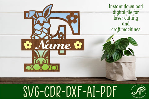 Bunny capital monogram letter F SVG SVG APInspireddesigns 