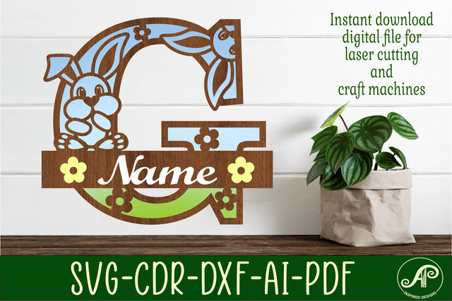 Bunny capital monogram letter G SVG SVG APInspireddesigns 