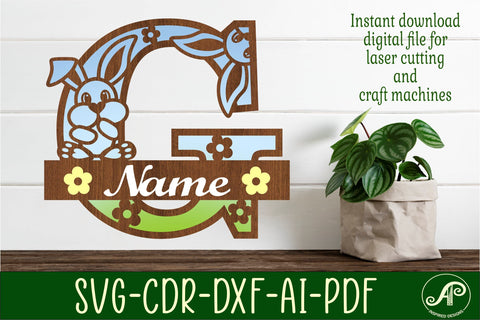 Bunny capital monogram letter G SVG SVG APInspireddesigns 