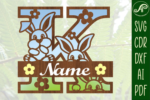 Bunny capital monogram letter K SVG SVG APInspireddesigns 