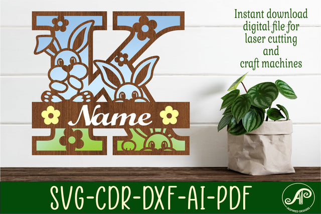 Bunny capital monogram letter K SVG SVG APInspireddesigns 