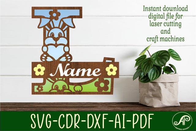 Bunny capital monogram letter L SVG SVG APInspireddesigns 