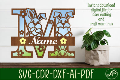Bunny capital monogram letter M SVG SVG APInspireddesigns 