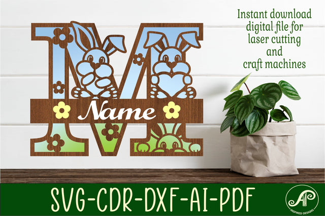 Bunny capital monogram letter M SVG SVG APInspireddesigns 