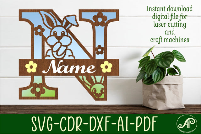Bunny capital monogram letter N SVG SVG APInspireddesigns 