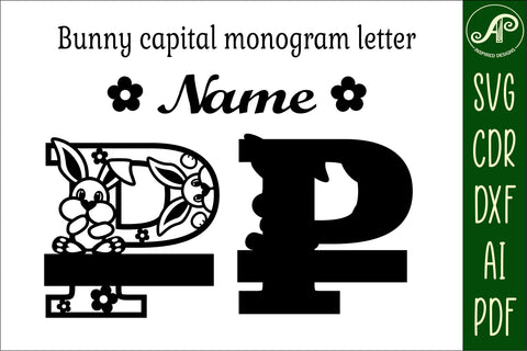 Bunny capital monogram letter P SVG SVG APInspireddesigns 