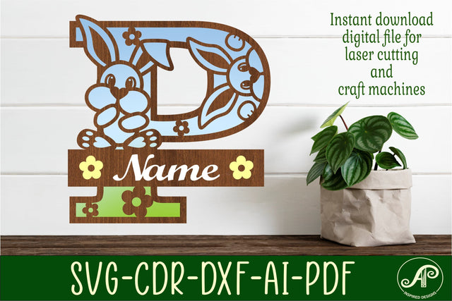 Bunny capital monogram letter P SVG SVG APInspireddesigns 