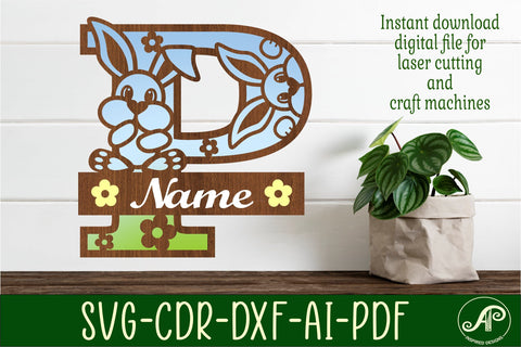 Bunny capital monogram letter P SVG SVG APInspireddesigns 