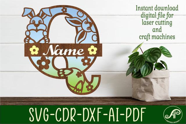 Bunny capital monogram letter Q SVG SVG APInspireddesigns 