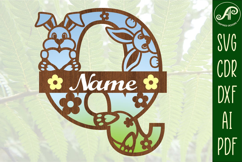 Bunny capital monogram letter Q SVG - So Fontsy