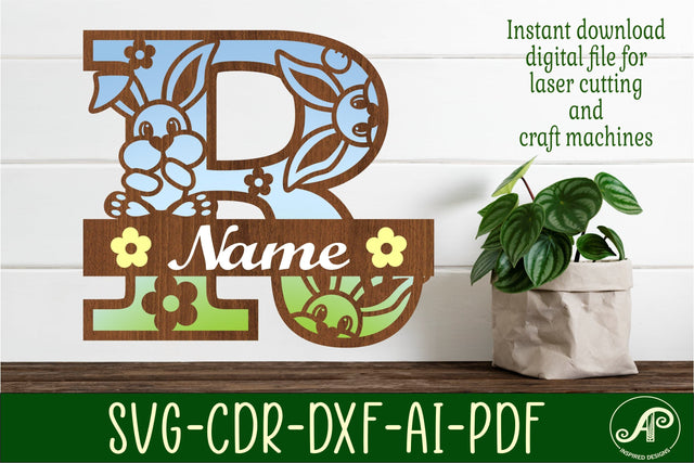 Bunny capital monogram letter R SVG SVG APInspireddesigns 