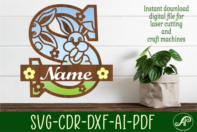 Bunny capital monogram letter S SVG SVG APInspireddesigns 