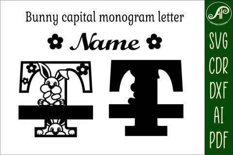 Bunny capital monogram letter T SVG SVG APInspireddesigns 
