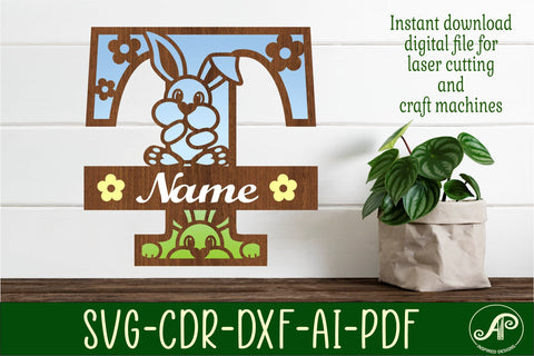 Bunny capital monogram letter T SVG SVG APInspireddesigns 